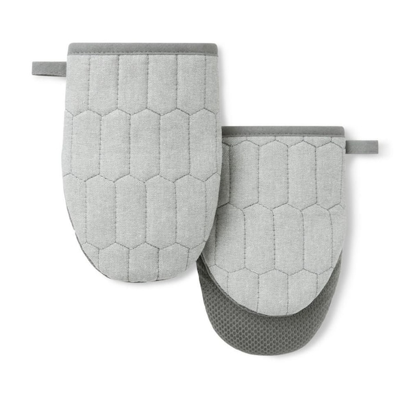 Honeycomb Quilted Chambray Grey 5.5 in. x 8 in. Cotton Mini Oven Mitt Set 2-Piece