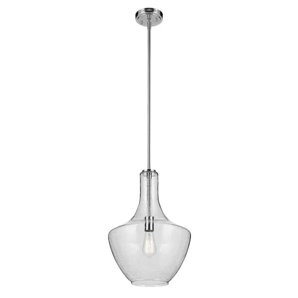 KICHLER Everly 19.75 in. 1-Light Chrome Modern Shaded Bell Kitchen Hanging Pendant Light with Clear Seeded Glass