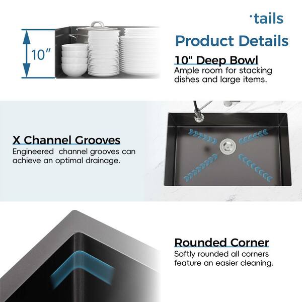 INSTER 27 in. x 19 in. Matte Black Stainless Steel Single Bowl INSTER 27 in. x 19 in. Matte Black Stainless Steel Single Bowl