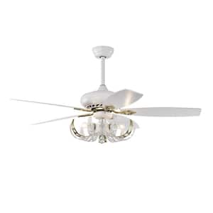 52 in. Smart Indoor/Outdoor White Ceiling Fan with Remote Control and 5 Blades Reversible Quiet Crystal Chandelier Fan