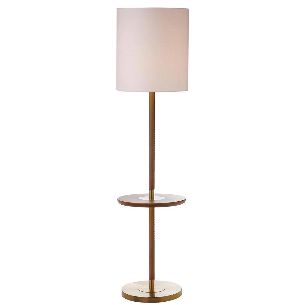 Brown and Brass Mid-Century Modern Floor Lamp with Table