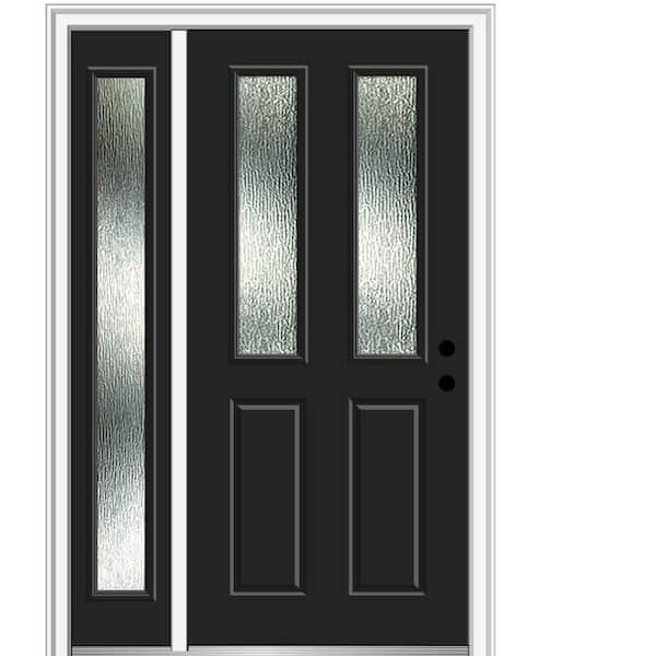 MMI Door 48 in. x 80 in. Left-Hand/Inswing Rain Glass Black Fiberglass Prehung Front Door on 6-9/16 in. Frame