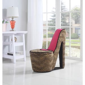Pink Cheetah Storage Slipper Chair
