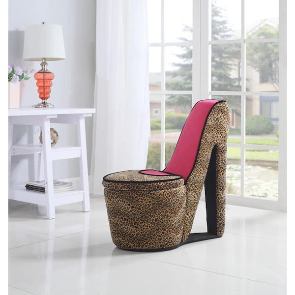 ORE International Pink Cheetah Storage Slipper Chair