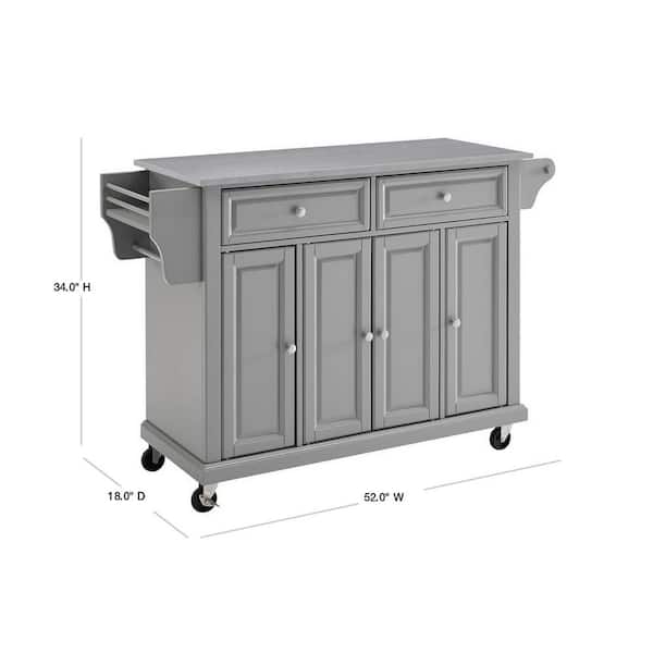Crosley Full Size Grey Kitchen Cart, Kitchen Island Cart Stainless Steel Top