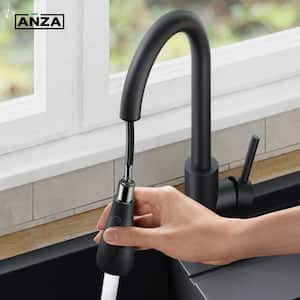 Single Handle Pull Down Sprayer Kitchen Faucet with Deck Plate in Matte Black