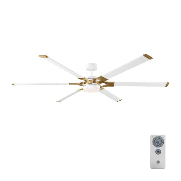 Generation Lighting Loft 72 in. Modern Integrated LED Indoor/Outdoor Matte White and Burnished Brass Ceiling Fan with DC Motor and Remote