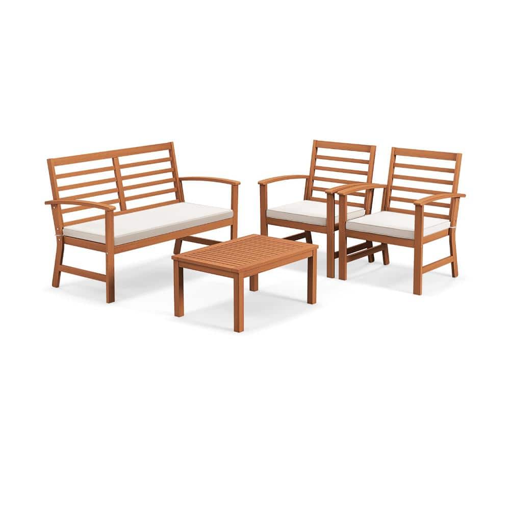 4-Piece Acacia Wood Outdoor Patio Conversation Set with Coffee Table and Cushions, Beige price history on PriceWatchPro