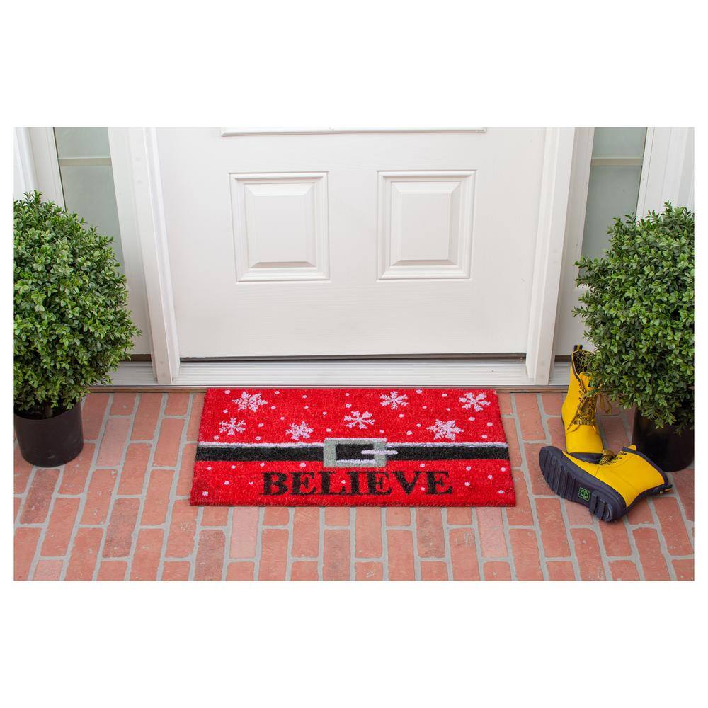 Believe Red Coir Christmas Outdoor Doormat 17" x 29"
