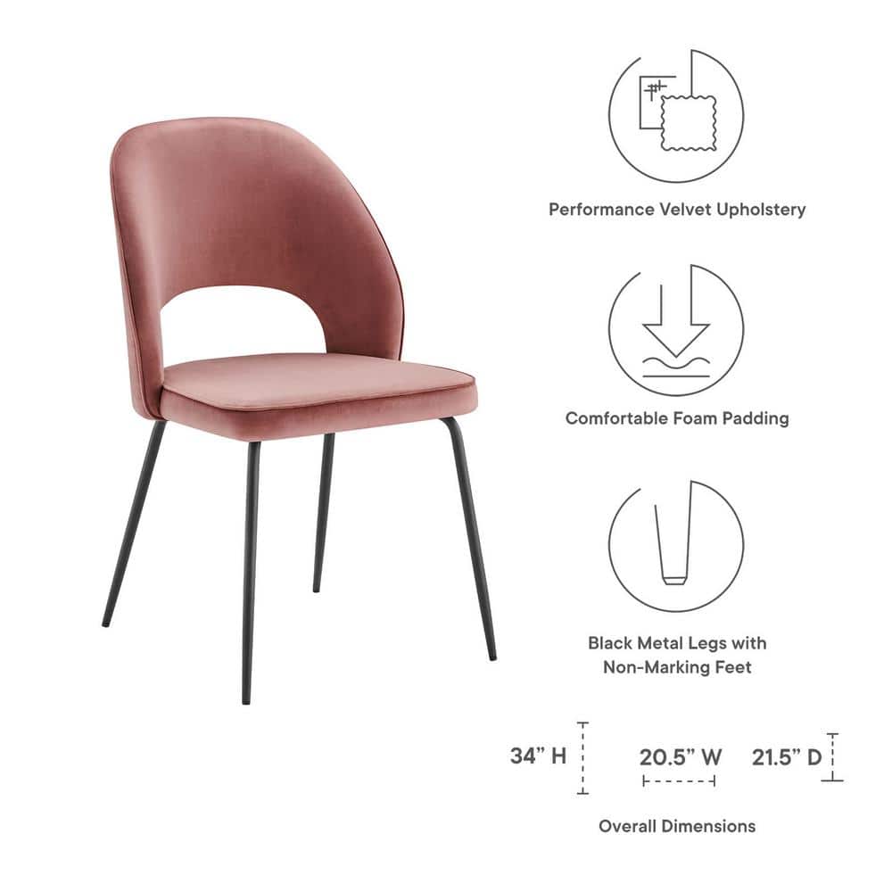 Low Profile Black Dusty Rose Velvet Side Chair with Metal Frame