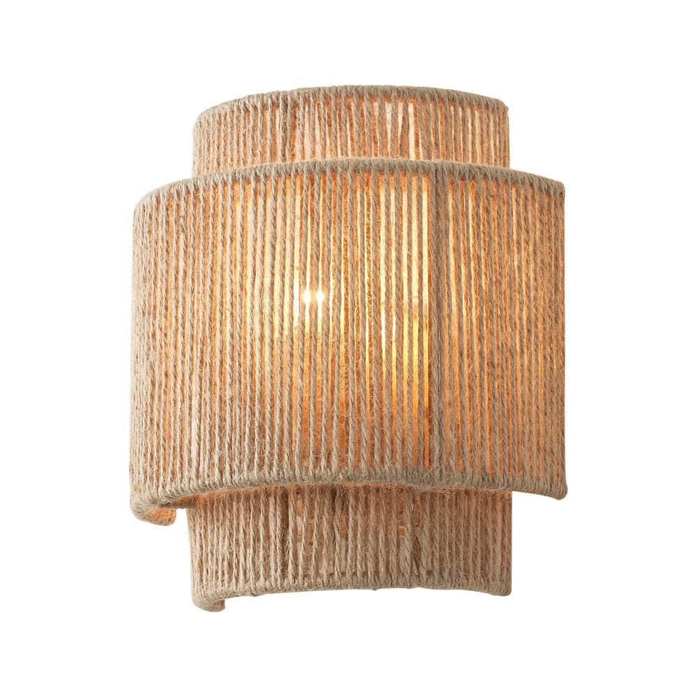 Boho 9.1 in. 1-Light Indoor Brown Hand Woven Hemp Rope Wall Sconce Light