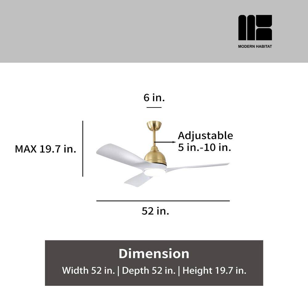 54" White and Gold Modern Ceiling Fan with LED Light and Remote