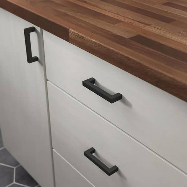 Modern Square 3-3/4 in. (96 mm) Modern Matte Black Cabinet Drawer Pull with Open Back Design