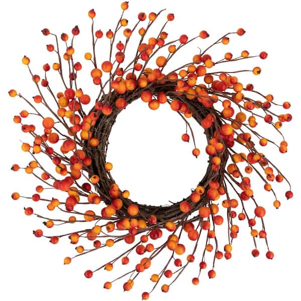 14 in. Autumn Harvest Decorative Artificial Orange and Red Berry Wreath - Unlit