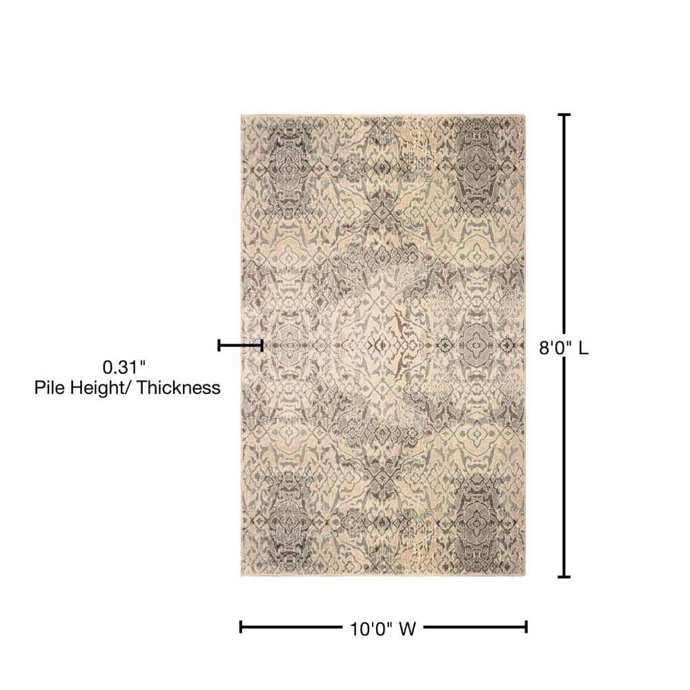 Beige and Gray Damask Polypropylene Area Rug, 8' x 10'