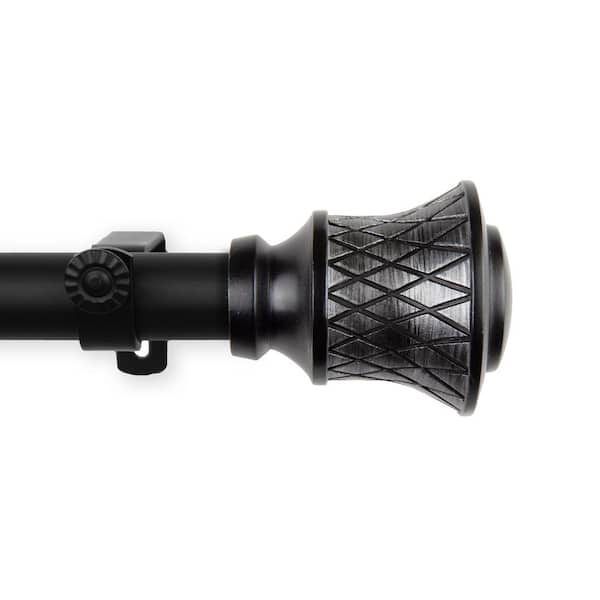 EMOH 120 in. - 170 in. Adjustable Single Curtain Rod 1 in. Dia in Black with Jetaime Finials