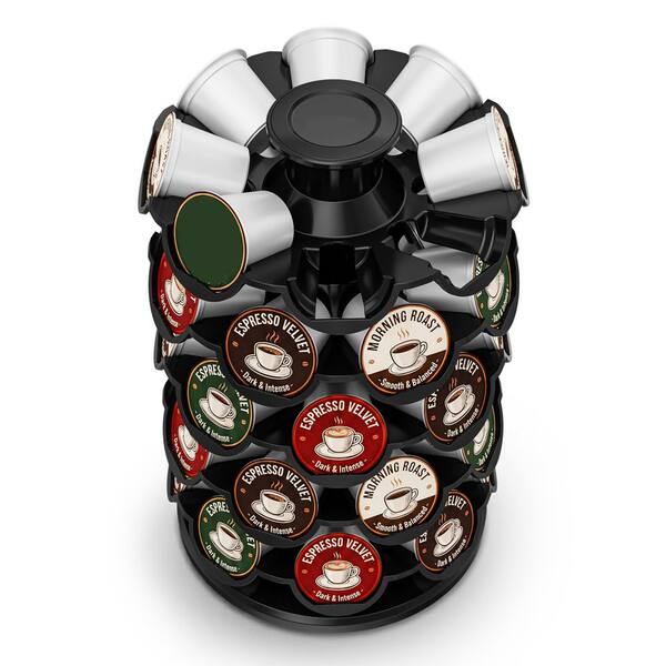 360° Rotating 40-Pod Black Countertop Mount Rotating Coffee Pod Carousel Organizer for Home Kitchen Coffee Station