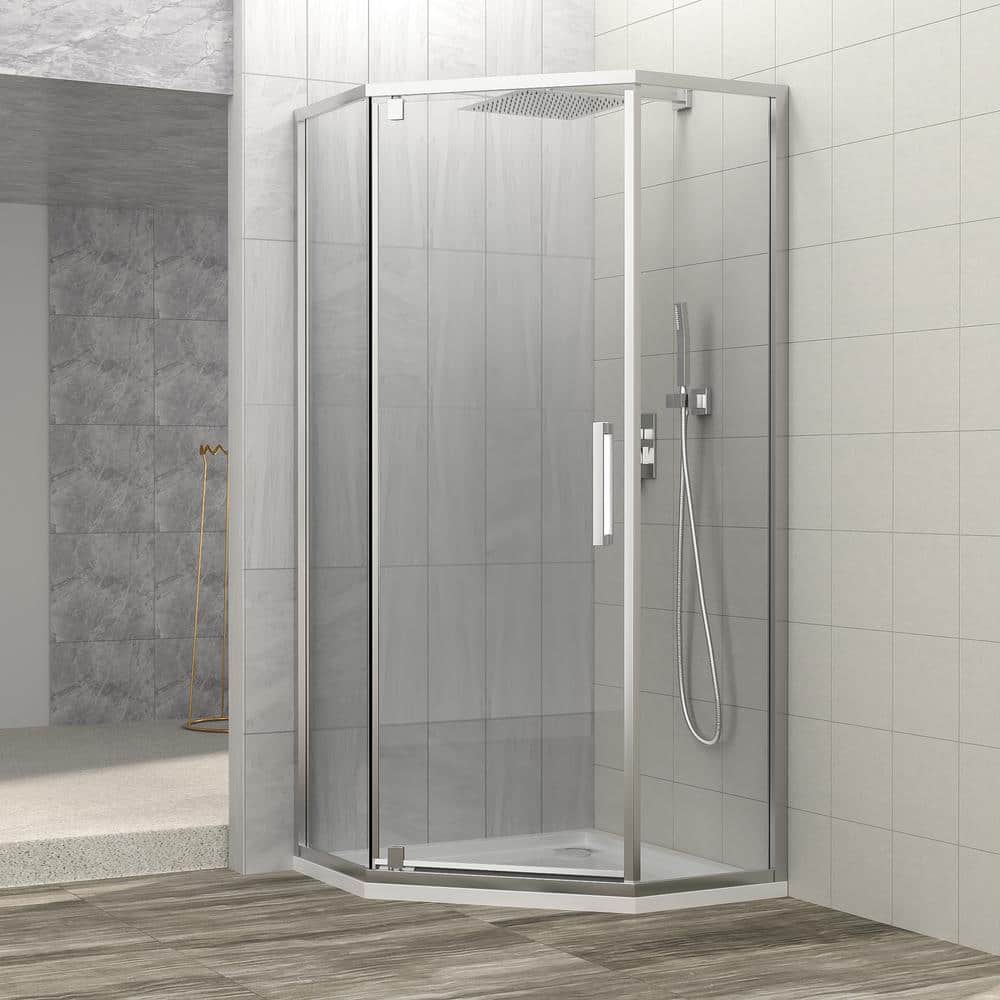 34 in. W x 72 in. H Neo-Angle Pivot Semi Frameless Corner Shower Enclosure 