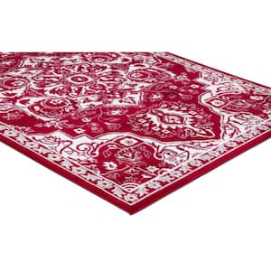 Jefferson Collection Vintage Medallion Red 5 ft. x 7 ft. Area Rug