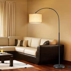 69 in. Black Arc Floor Lamp with 3 Color Temperatures LED and Adjustable Hanging Drum Shade