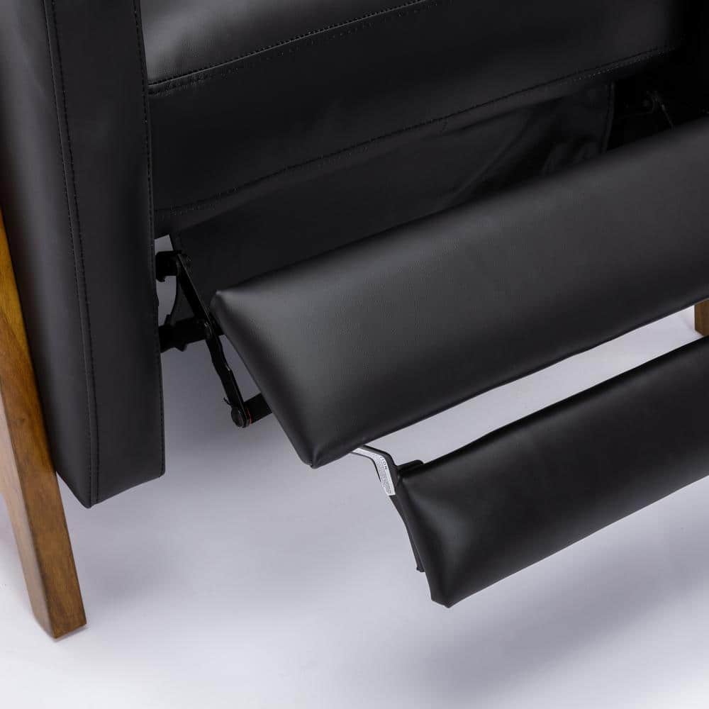 Reed Black Leather and Wood Push Back Recliner