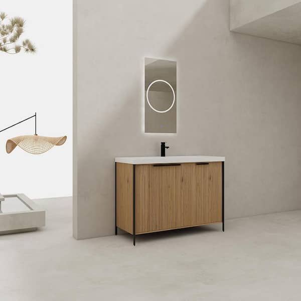 Midsummer 47.3 in. W x 19.7 in. D x 34.9 in. H Freestanding Bath Vanity Cabinet in Light Coffee with White Resin Top