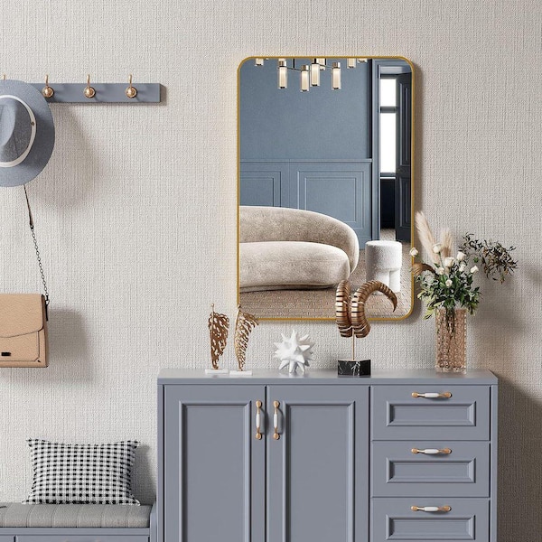 Gold 24.00 in. W x 36.00 in. H Classic Rectangle Aluminium Alloy Framed Wall Mirror