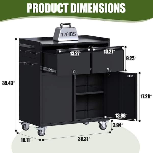 Kaikeeqli 35.5 in. H x 30 in. W x 18 in. D Black Metal Storage