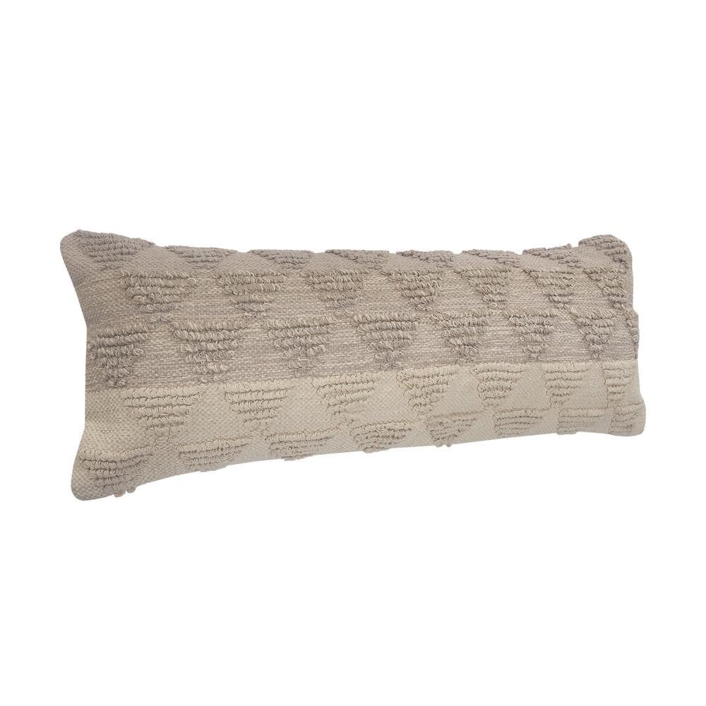 Gray and Cream Geometric Cotton Lumbar Pillow, 14" x 36"