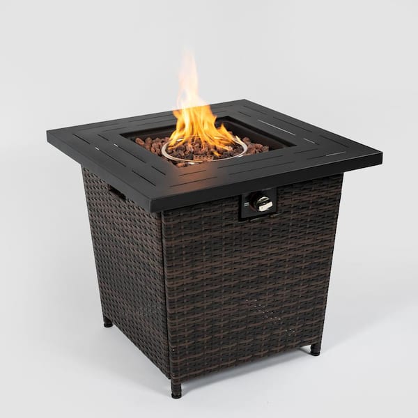 40000 BTU 27 in. Outdoor Steel PE Rattan Fire Pit Table Propane Fire Pit Table with Lava Rocks