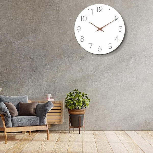 Afoxsos 10 in. White Analog Silent Non Ticking Wood Wall Clock