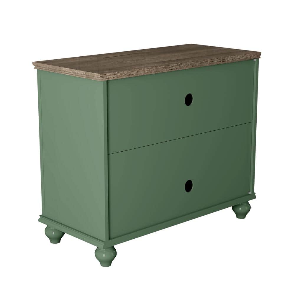Green Vintage Wood Sideboard Buffet Cabinet with Glass Doors