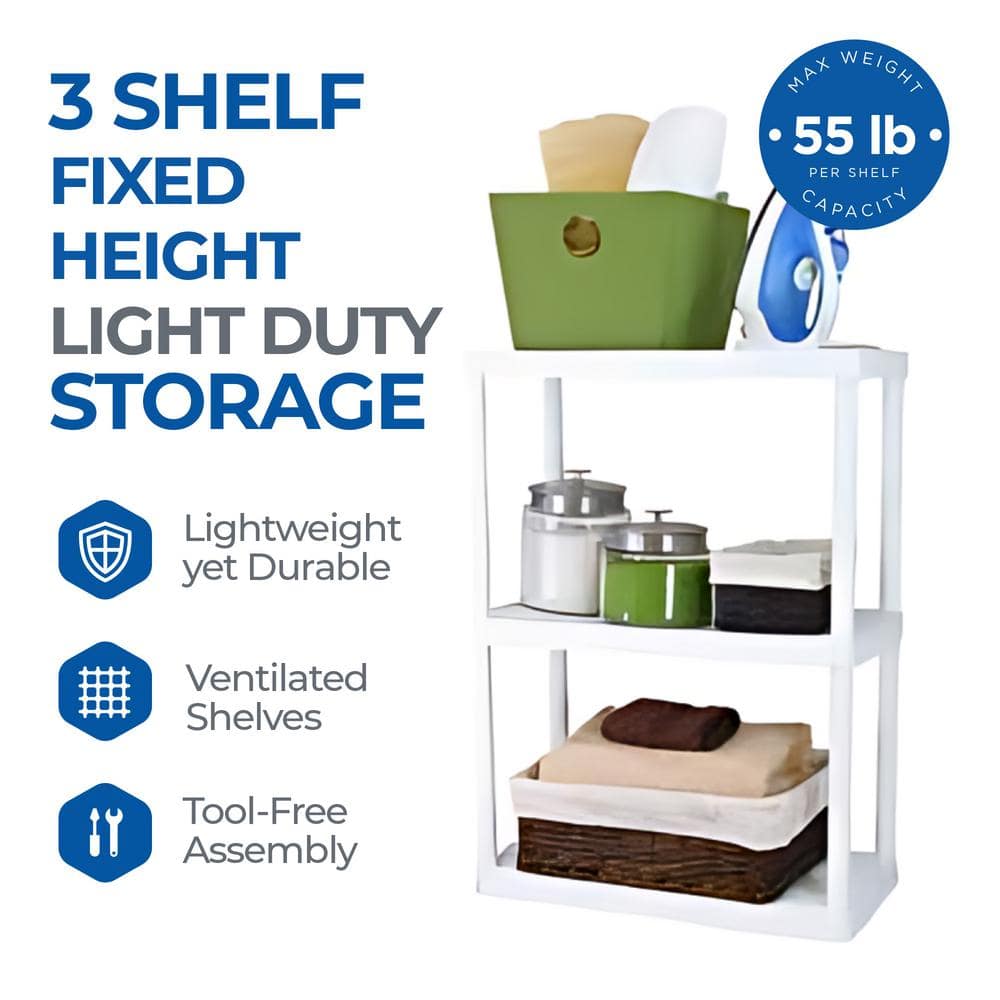 White 3-Shelf Lightweight Plastic Storage Unit