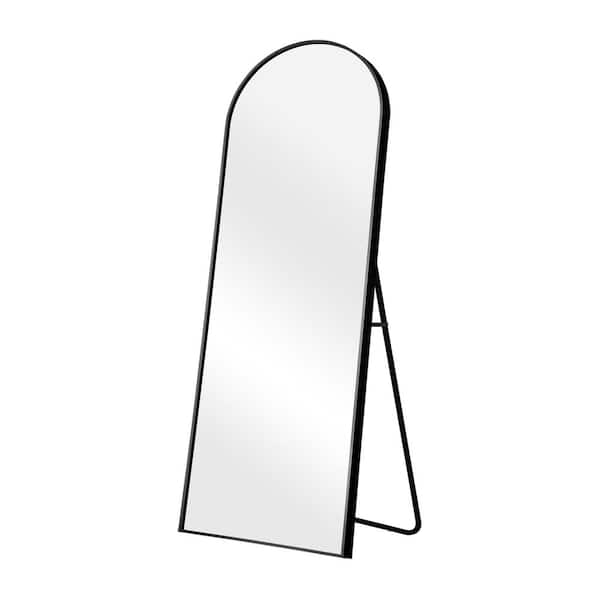 Lirago 64 in. x 21 in. Modern Arched Wall Mounted Thin Framed Vanity Mirror in Black