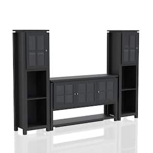 Tymon 59 in. 3-Piece Black Entertainment Center with 10-Shelves Fits TVs Up to 66 in. with Cabinets