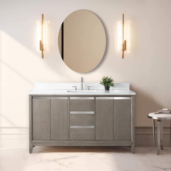 Vanity Art 60 in. W x 22 in. D x 34 in. H Single Sink Bathroom Vanity in Driftwood Gray with Engineered Marble Top