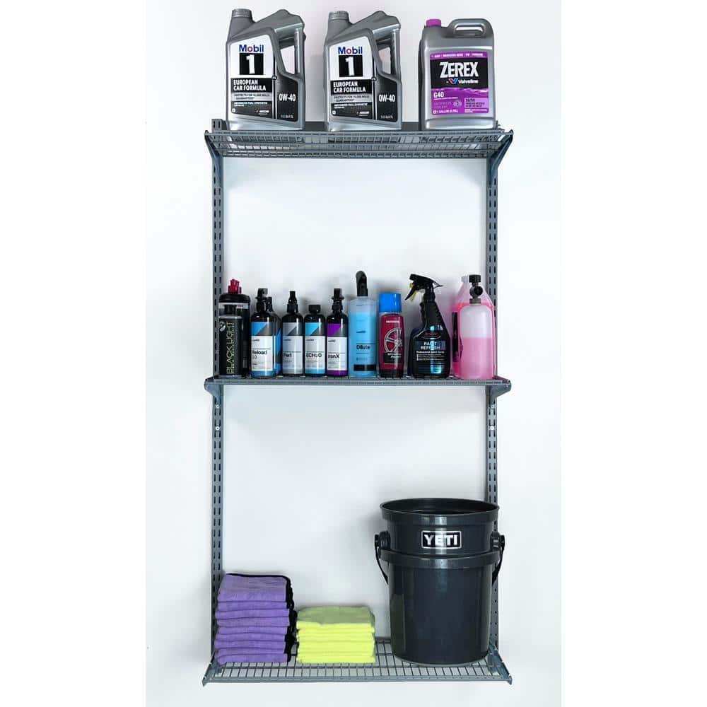 Epoxy Coated Gray 3-Tier Heavy-Duty Wall Mount Shelving Unit