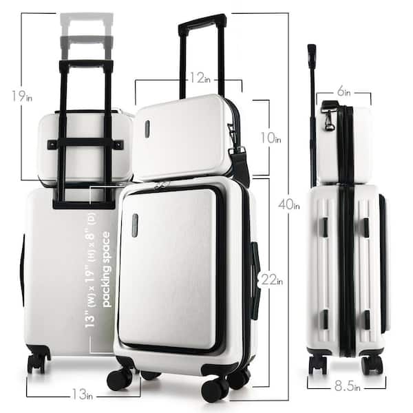 TRAVELARIM 2-Piece White Hard Carry-On Weekender Luggage Set Expandable Spinner Airline Approved Suitcase, Exterior USB port TA-L-WHT