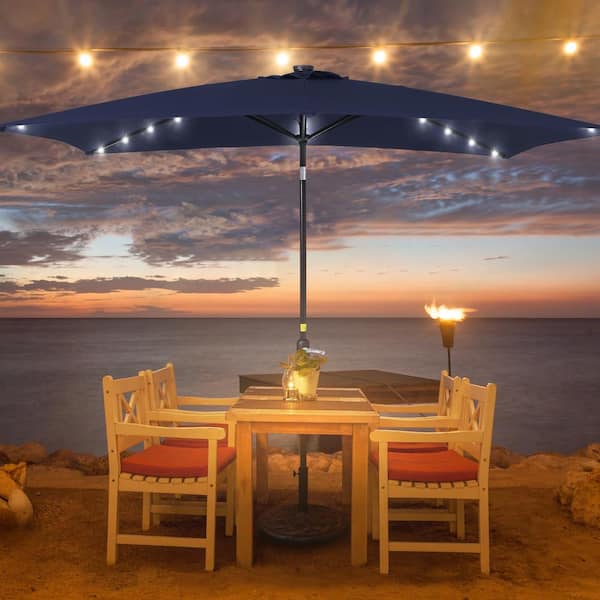 JOYESERY 10 ft. x 6.5 ft. Rectangle Market Patio Umbrella Solar LED Tilt Button in Royal Blue
