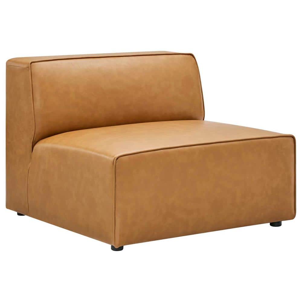 Tan Faux Leather 5-Piece Sectional Sofa with Check Pattern