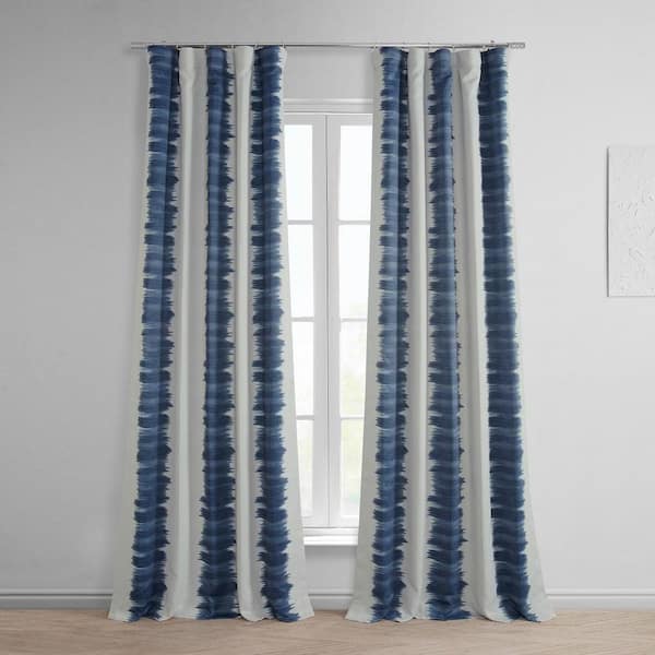 Exclusive Fabrics & Furnishings Flambe Blue Striped Room Darkening Curtain - 50 in. W x 120 in. L Rod Pocket with Back Tab Single Curtain Panel