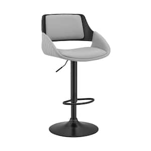 Colby 25-43in. Adjustable Height High Back Grey Faux Leather and Black Finish Bar Stool