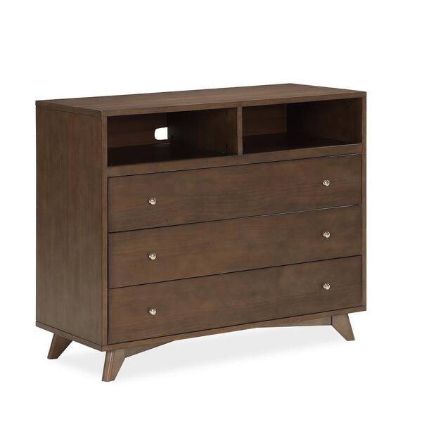 Novogratz Otis Dark Walnut Mid-Century Modern 3-Drawer Chest of Drawers