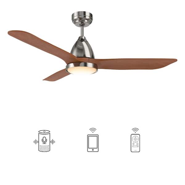 CARRO Antrim 52 in. Dimmable LED Indoor/Outdoor Nickel Smart Ceiling Fan with Light and Remote, Works with Alexa/Google Home