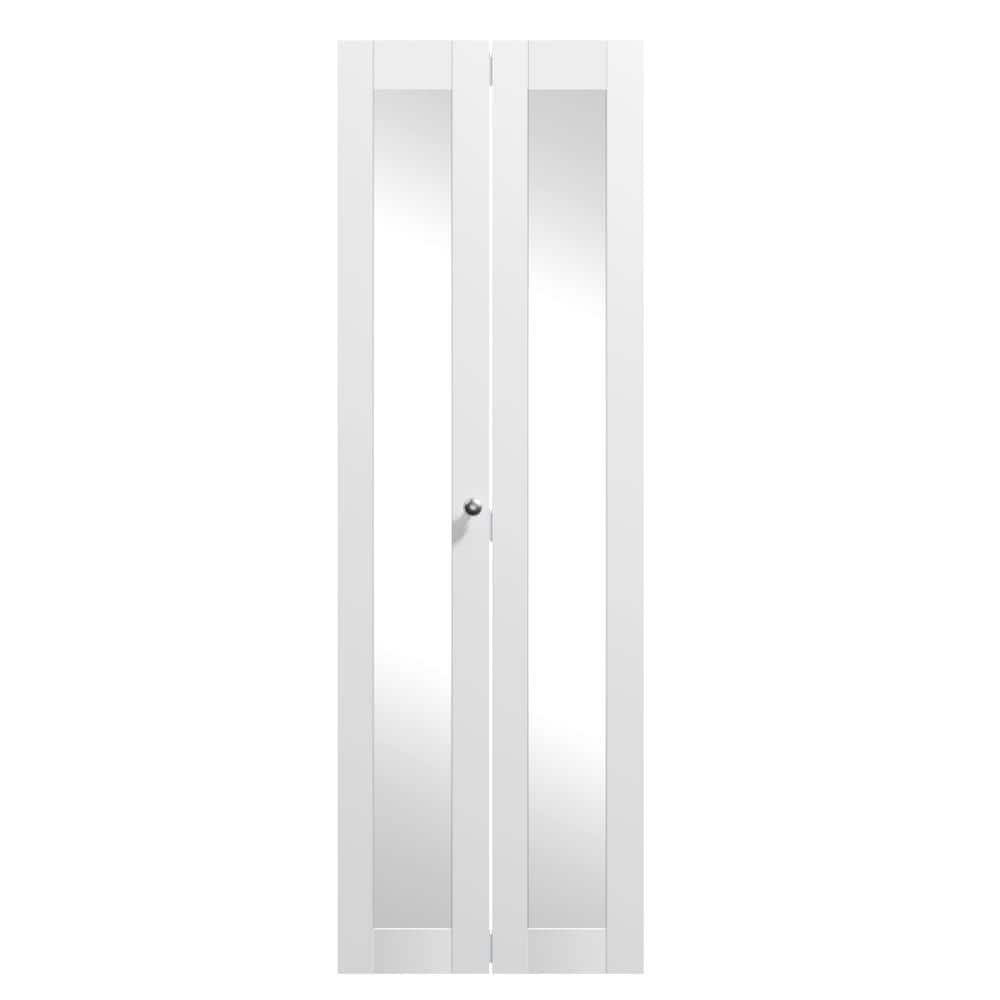 36 in. x 80 in. Full Lite Mirrored Glass Solid Core, MDF, White PVC Covering, Bi-Fold Door for Closet with Hardware Kits price history on PriceWatchPro