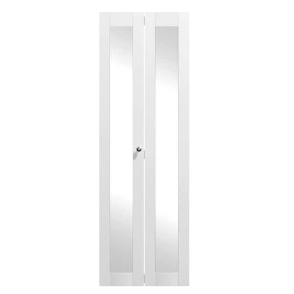 TENONER 24 in. x 80 in. White, MDF, 1 Mirror Glass Panel Bi-Fold Interior Door for Closet, with Hardware Kits