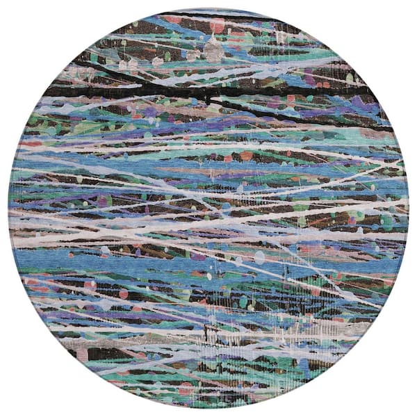 Chantille Machine Washable Indoor/Outdoor Abstract ACN2125 Blue 8 ft. x 8 ft. Area Rug