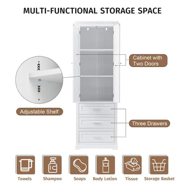 URTR White Storage Cabinet with 2 Doors &1 Drawer, Tall Bathroom Cabinet  with Adjustable Shelf, Narrow Floor Storage Cabinet T-02106-K - The Home  Depot