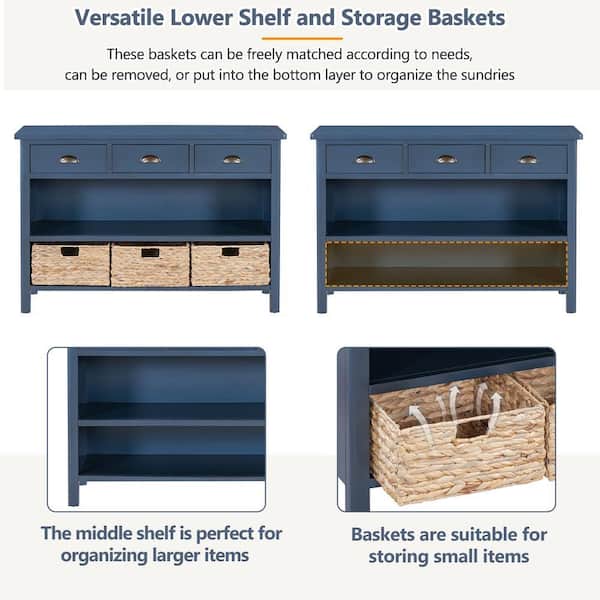 Nestfair 47 in. Navy Rectangle MDF Console Table with 3-Drawers