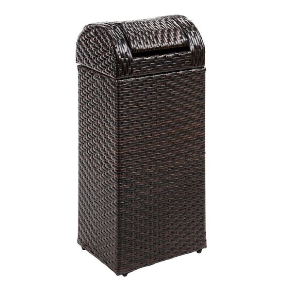 Darla 14.27 Gal. All-Weather Wicker/Metal Swing Top Lid Hideaway Outdoor Trash Can, Brown